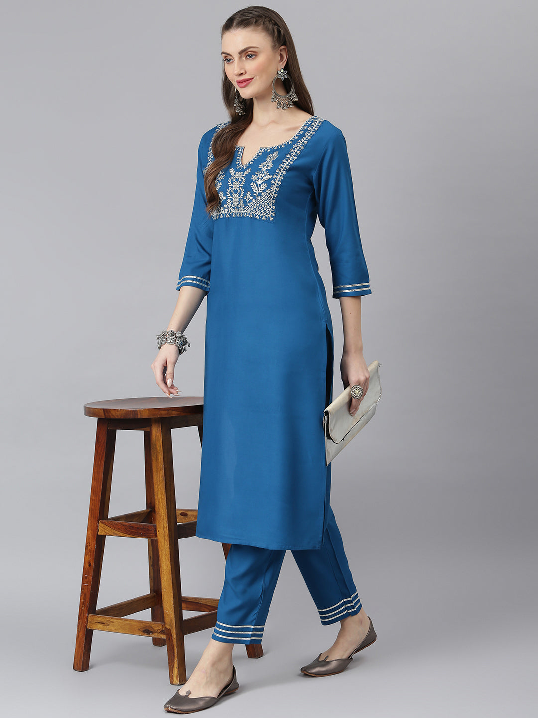 Women Embroidered Rayon Straight Kurta Pant Set (Pre-Order)