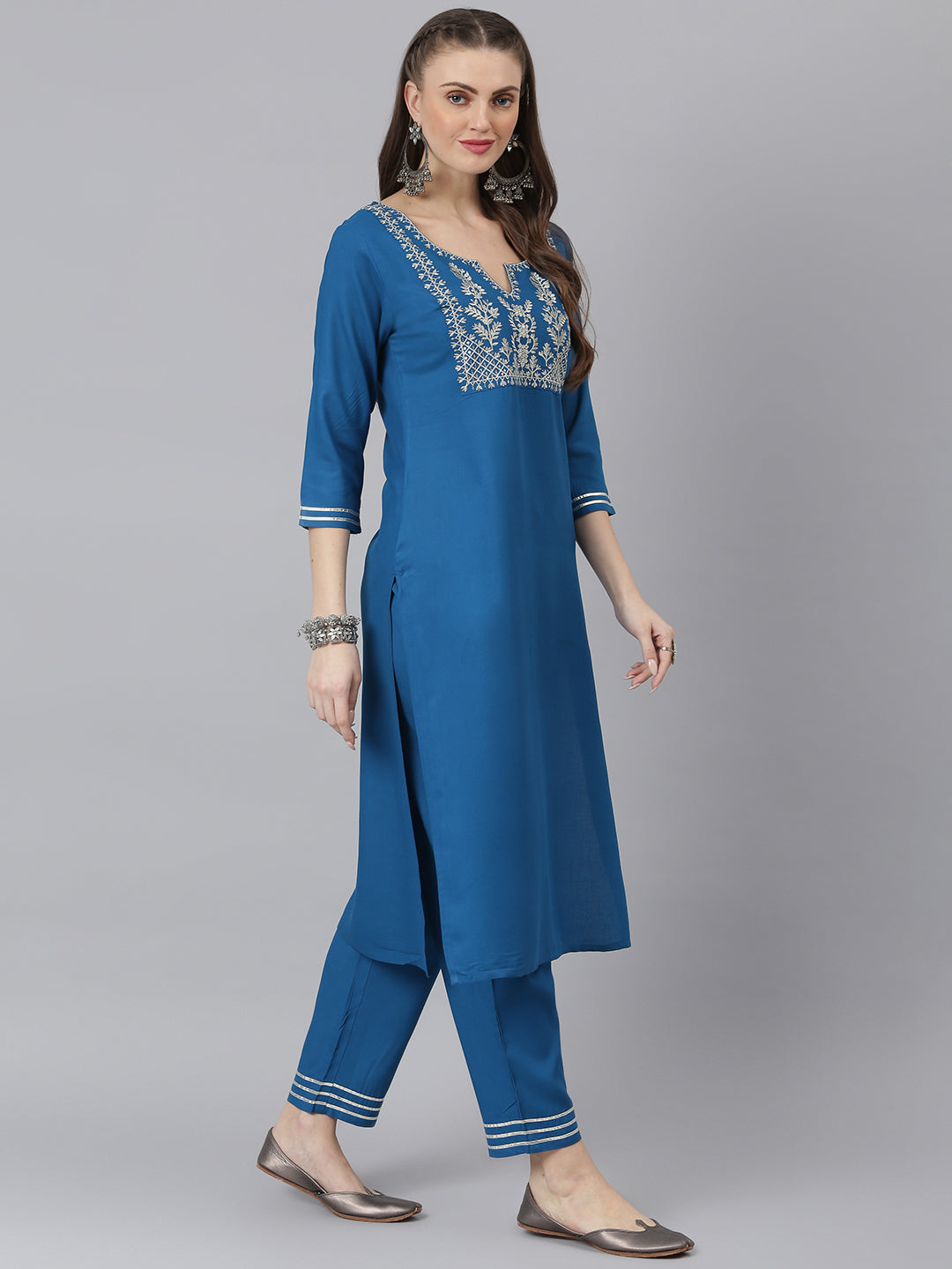 Women Embroidered Rayon Straight Kurta Pant Set (Pre-Order)