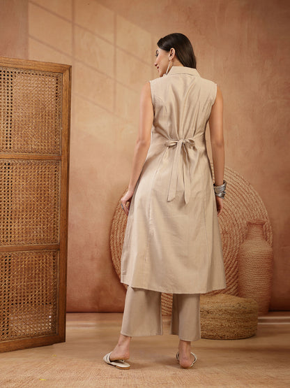 Solid Patch Work Poly Silk A-Line Kurta Pant Set