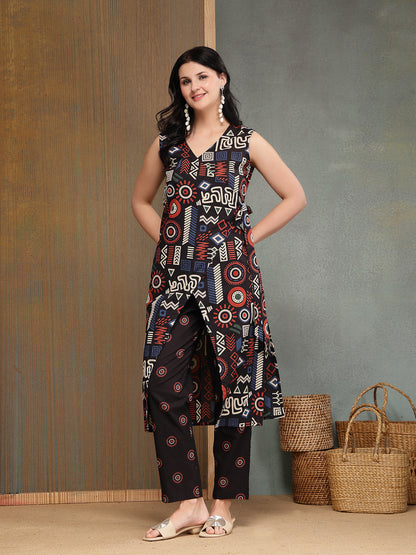 Geometric Printed Cotton Straight Kurta Pant Set