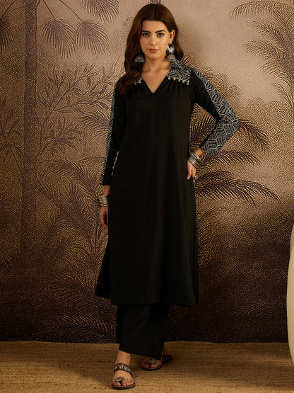 Solid Crepe A-Line Kurta Pant Set