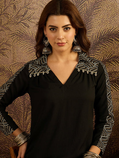 Solid Crepe A-Line Kurta Pant Set