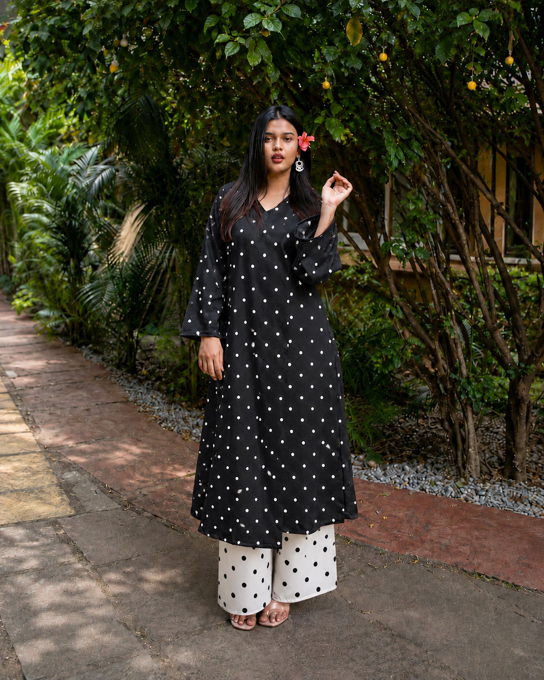 Polka Dots Printed Rayon A-Line Kurta With Palazzo
