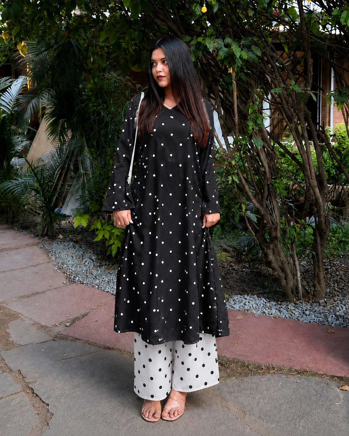 Polka Dots Printed Rayon A-Line Kurta With Palazzo