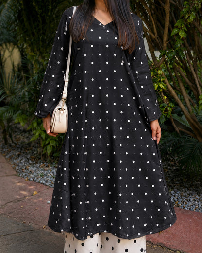 Polka Dots Printed Rayon A-Line Kurta With Palazzo