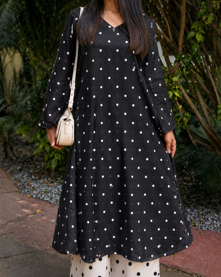 Polka Dots Printed Rayon A-Line Kurta With Palazzo