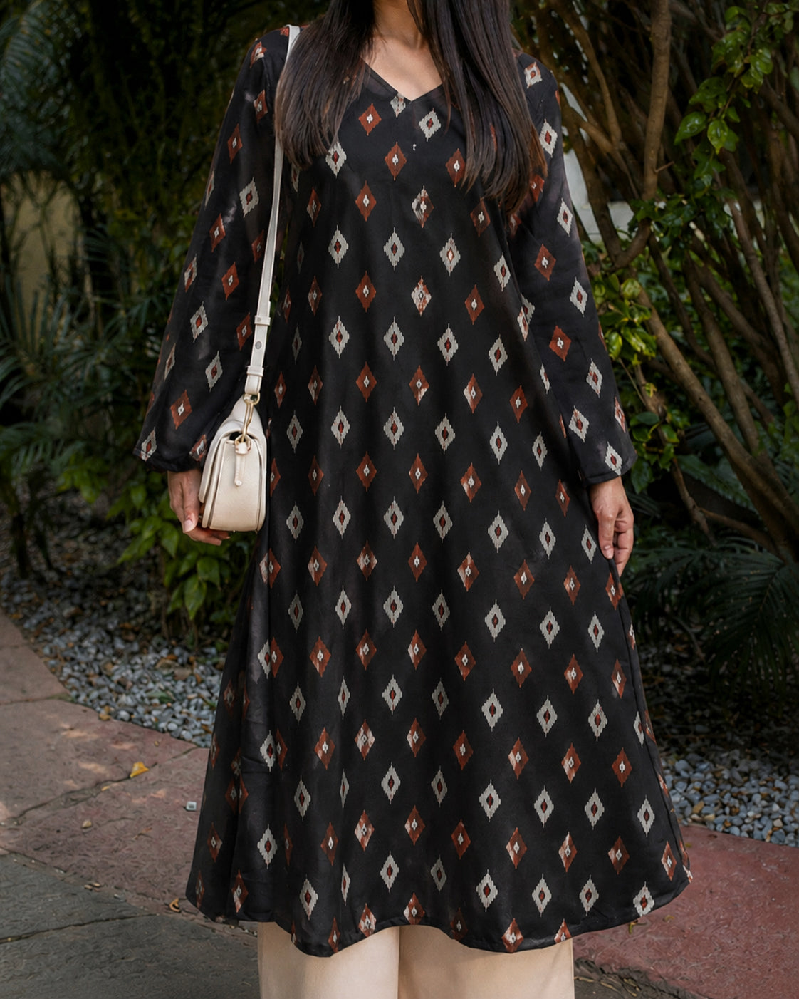 Ikat Printed Rayon A-Line Kurta With Palazzo