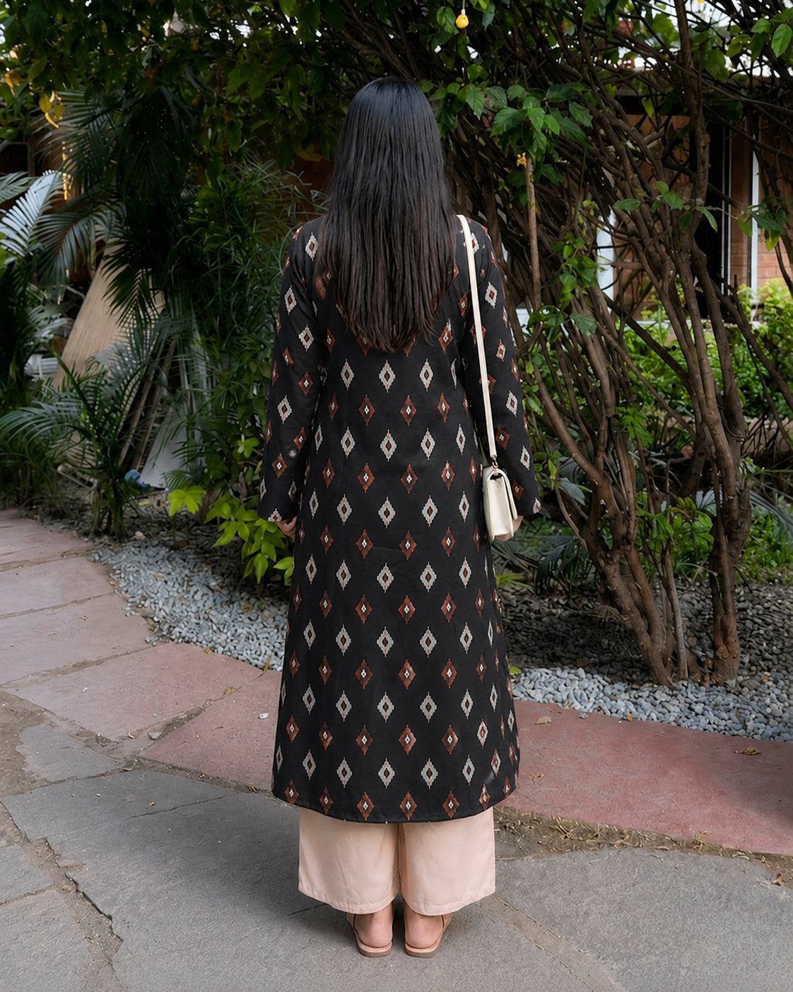Ikat Printed Rayon A-Line Kurta With Palazzo