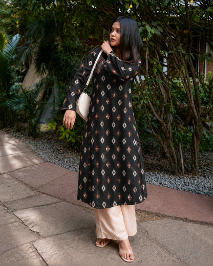 Ikat Printed Rayon A-Line Kurta With Palazzo