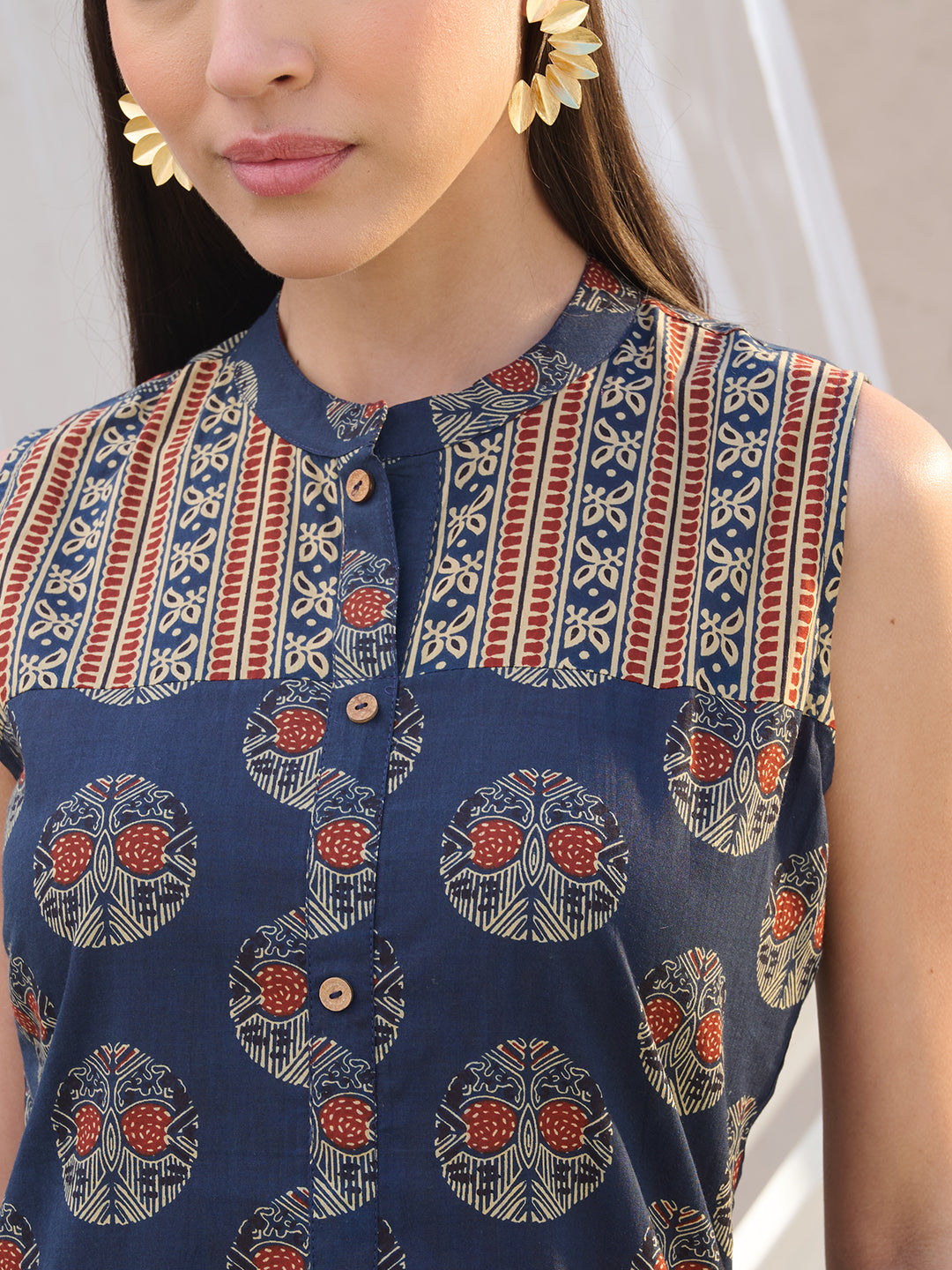 Blue Ajrakh Printed Cotton Straight Kurta Pant Set