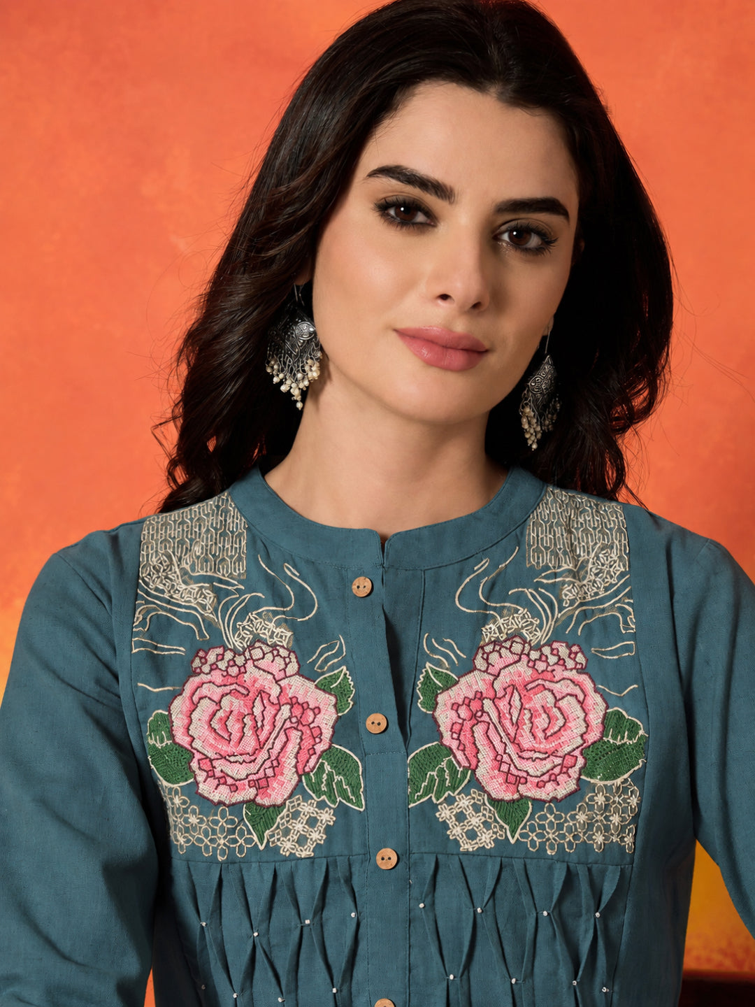Solid &amp; Embroidered Cotton Flex A-Line Kurta Palazzo Set