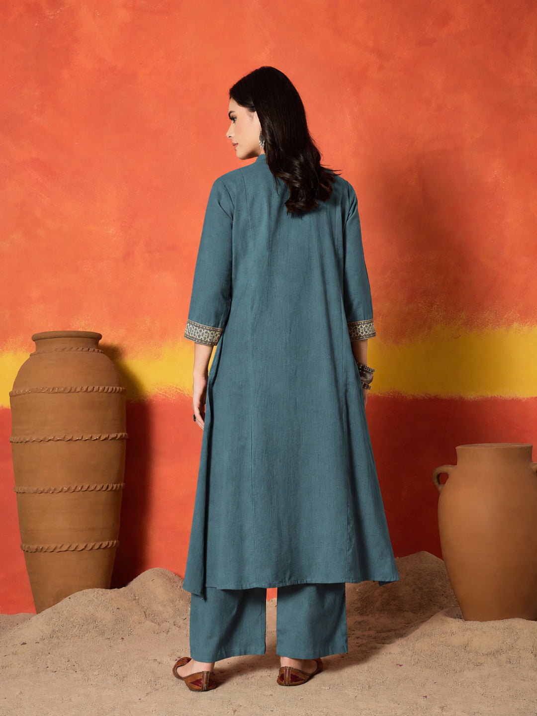 Solid &amp; Embroidered Cotton Flex A-Line Kurta Palazzo Set