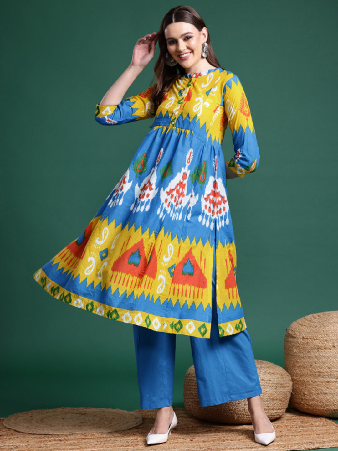 Printed Cotton A-Line Kurta Palazzo Set