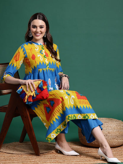 Printed Cotton A-Line Kurta Palazzo Set
