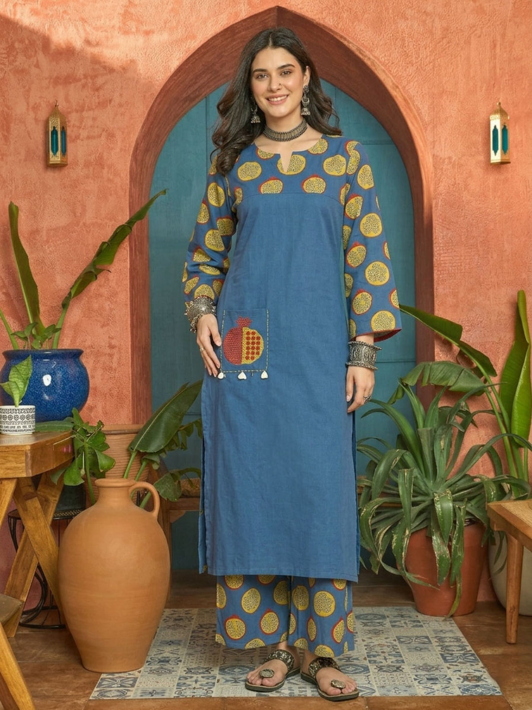 Printed Cotton Straight Kurta Palazzo Set
