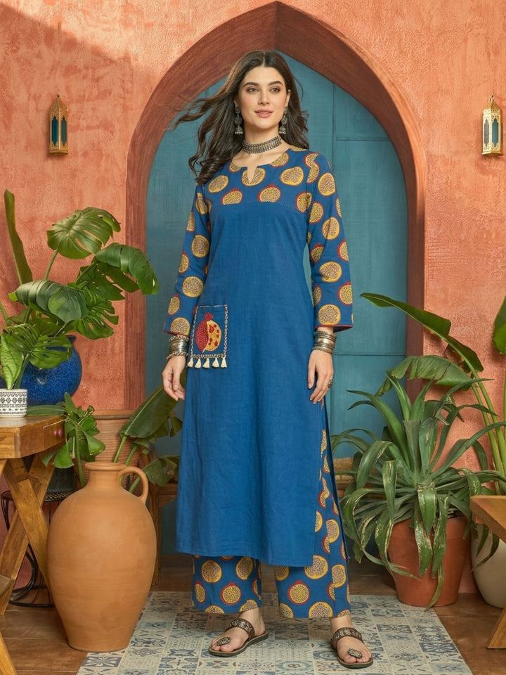Printed Cotton Straight Kurta Palazzo Set
