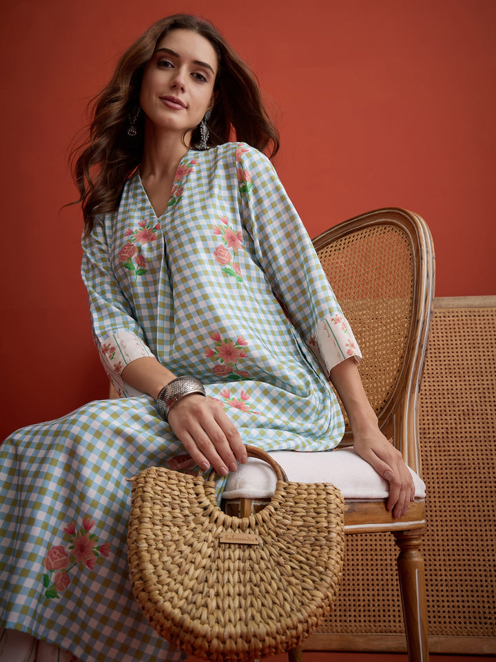 Floral Printed Rayon A-Line Kurta Palazzo Set