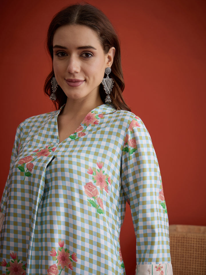 Floral Printed Rayon A-Line Kurta Palazzo Set