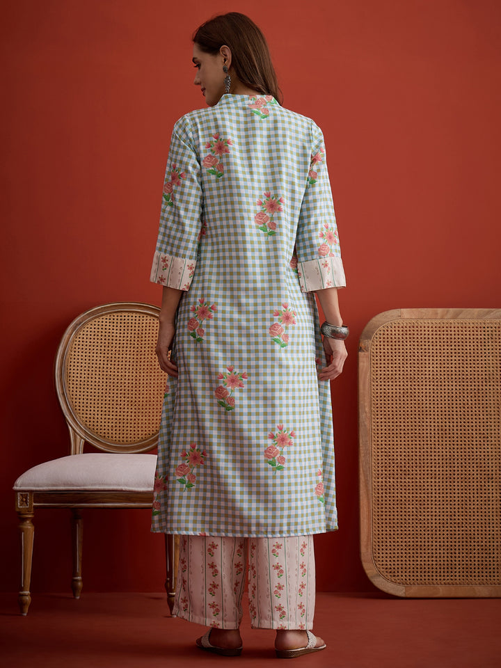 Floral Printed Rayon A-Line Kurta Palazzo Set