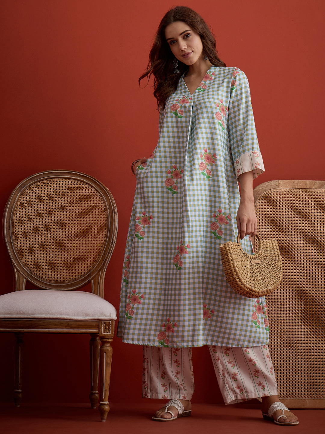 Floral Printed Rayon A-Line Kurta Palazzo Set