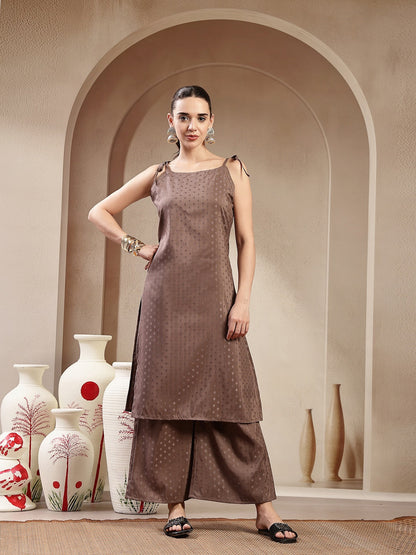 Brown Woven Design Rayon Straight Kurta Pant Set