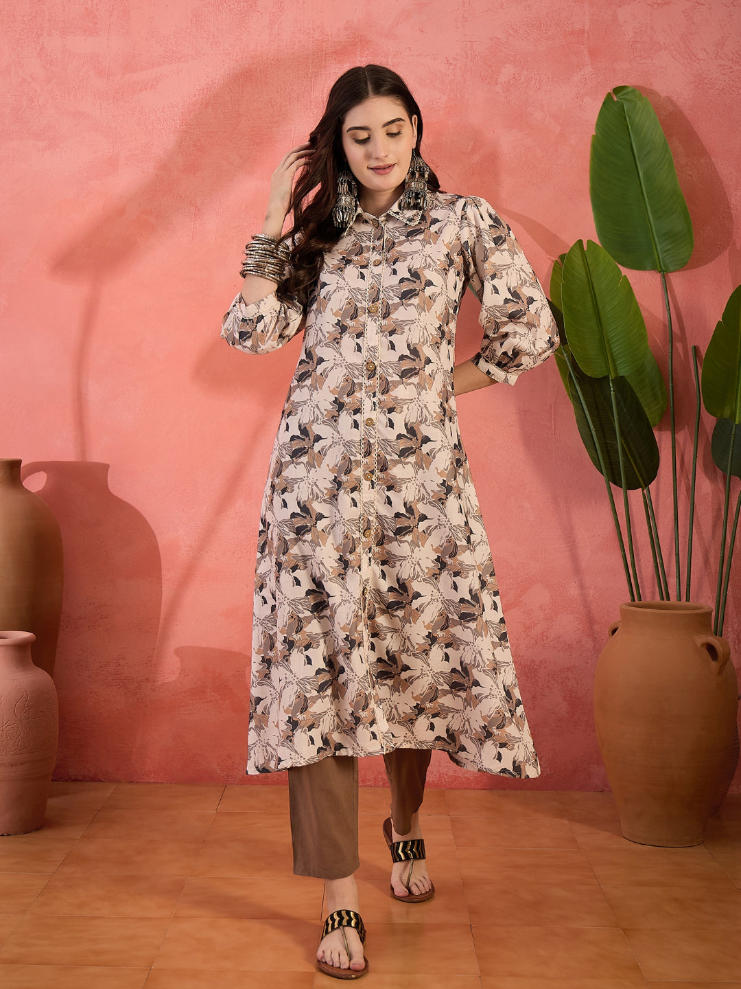 Floral Printed Cotton Blend Kurta Pant Set
