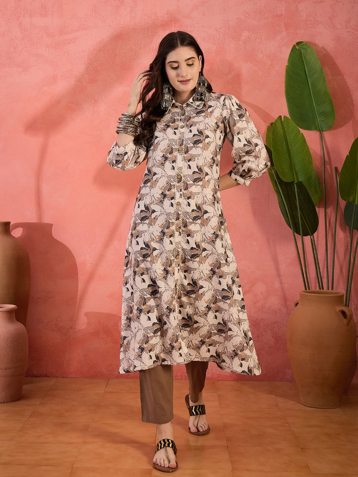Floral Printed Cotton Blend Kurta Pant Set