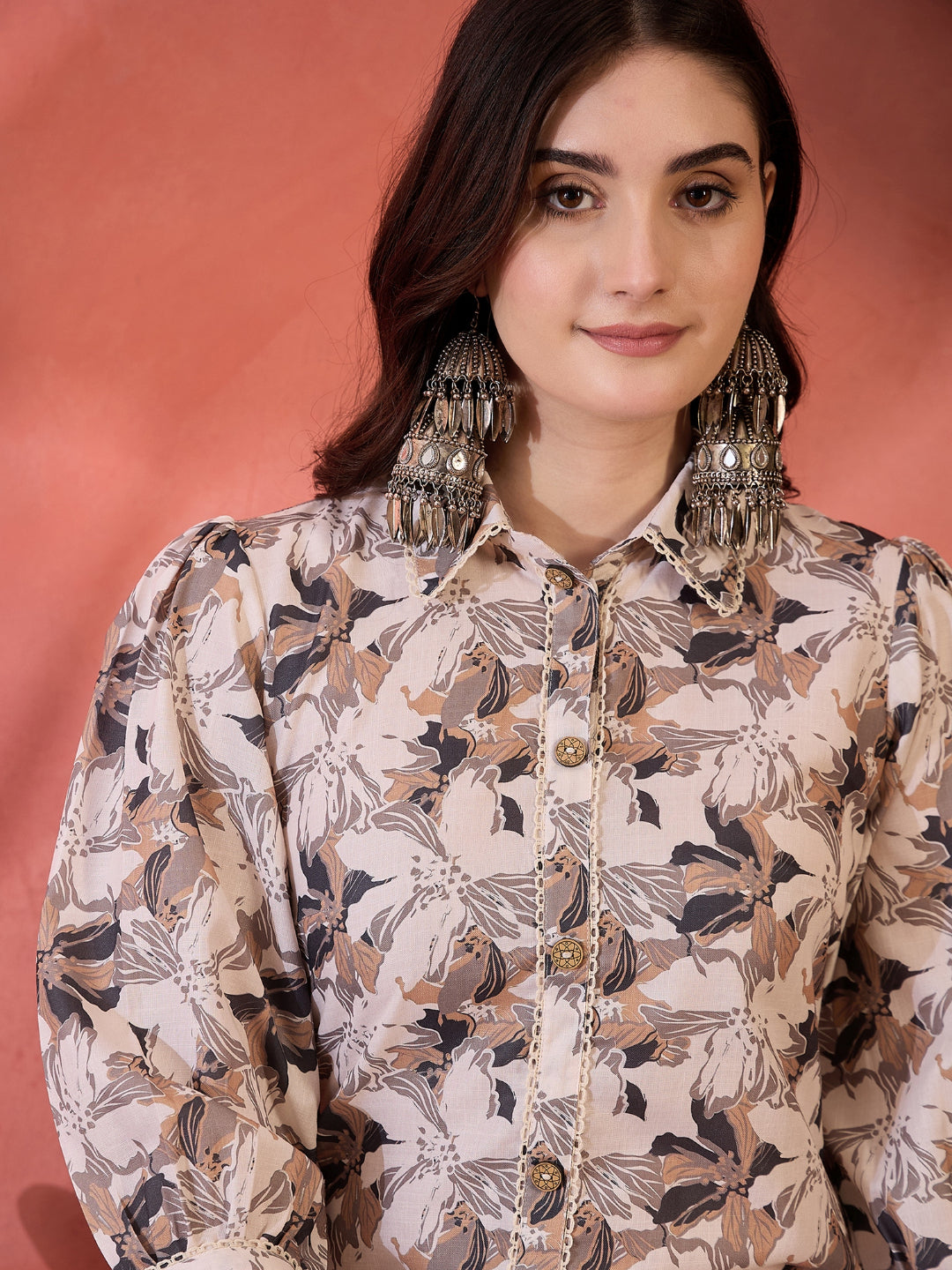 Floral Printed Cotton Blend Kurta Pant Set