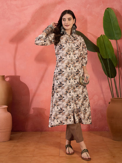 Floral Printed Cotton Blend Kurta Pant Set