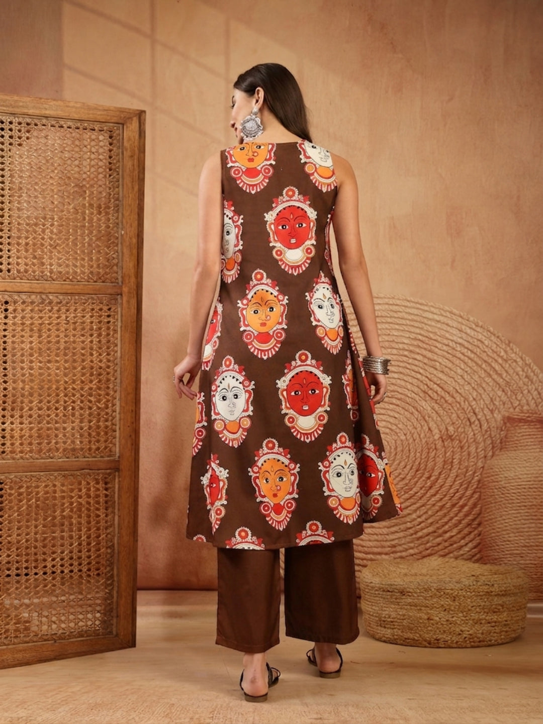Kalamkari Face Printed Rayon A-Line Kurta Palazzo Set