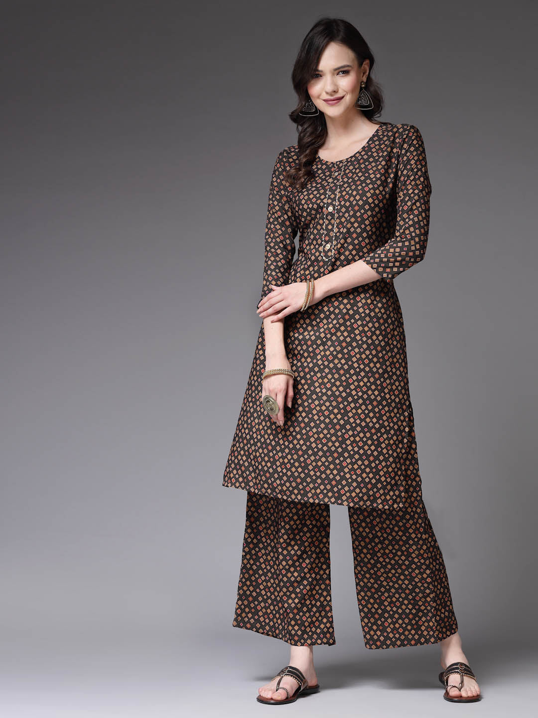 Printed Poly Crepe Straight Kurta Palazzo Set (Pre-Order)