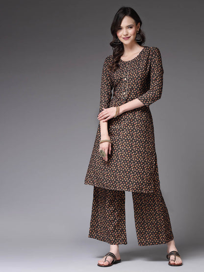 Printed Poly Crepe Straight Kurta Palazzo Set (Pre-Order)