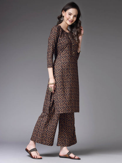 Printed Poly Crepe Straight Kurta Palazzo Set (Pre-Order)