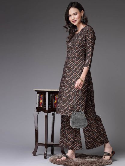 Printed Poly Crepe Straight Kurta Palazzo Set (Pre-Order)