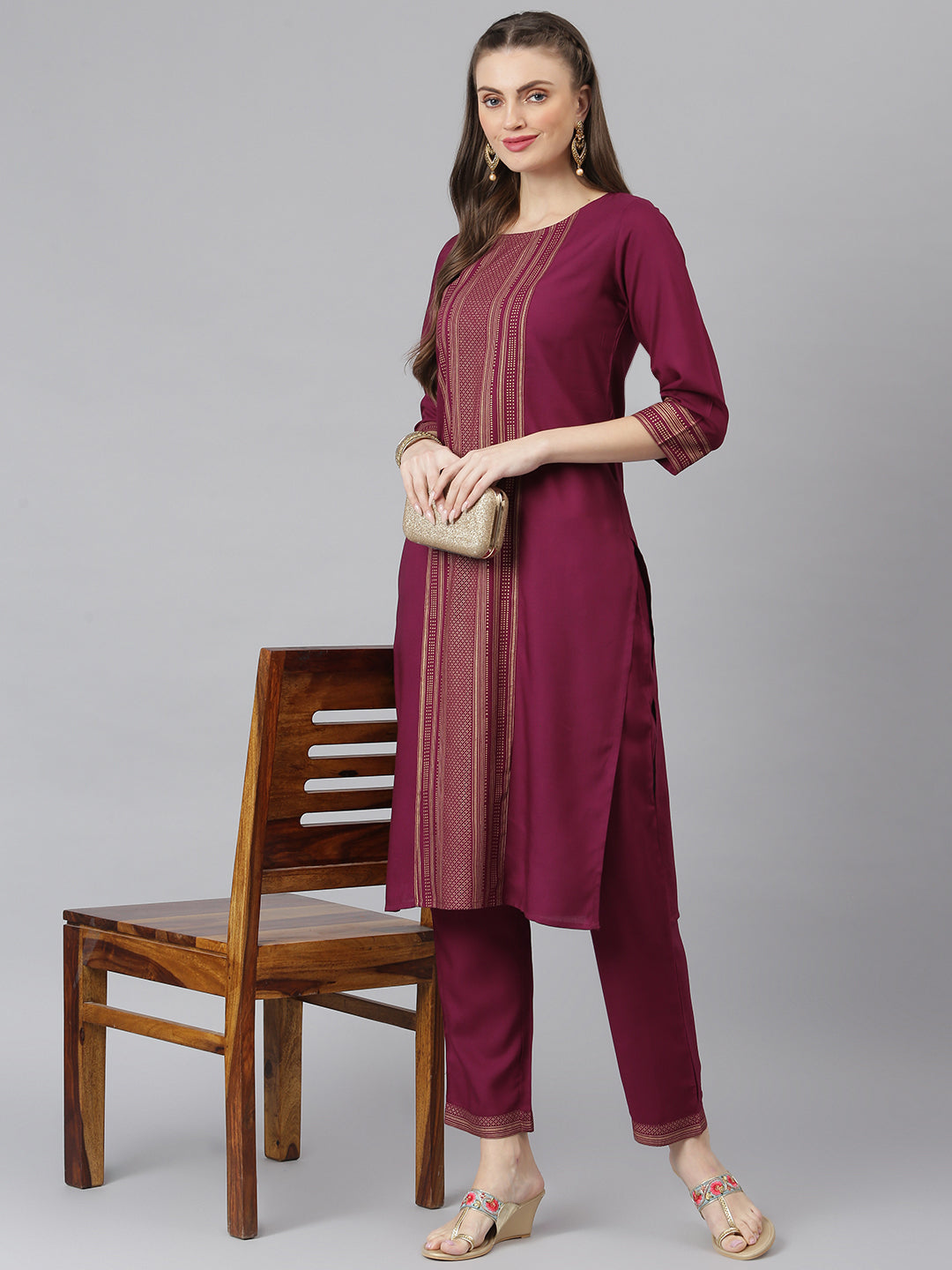 Women Striped Print Rayon Straight Kurta Pant Set (Pre-Order)