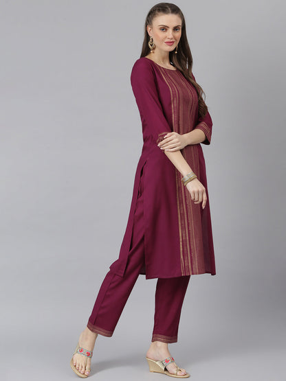 Women Striped Print Rayon Straight Kurta Pant Set (Pre-Order)