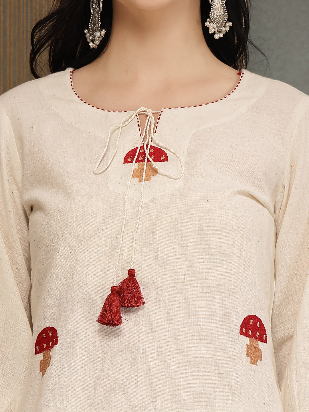 Solid &amp; Embroidered Cotton Flex A-Line Kurti Pant Set