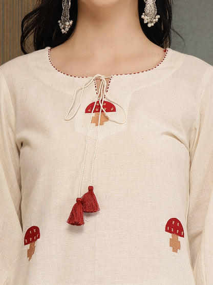 Solid & Embroidered Cotton Flex A-Line Kurti Pant Set