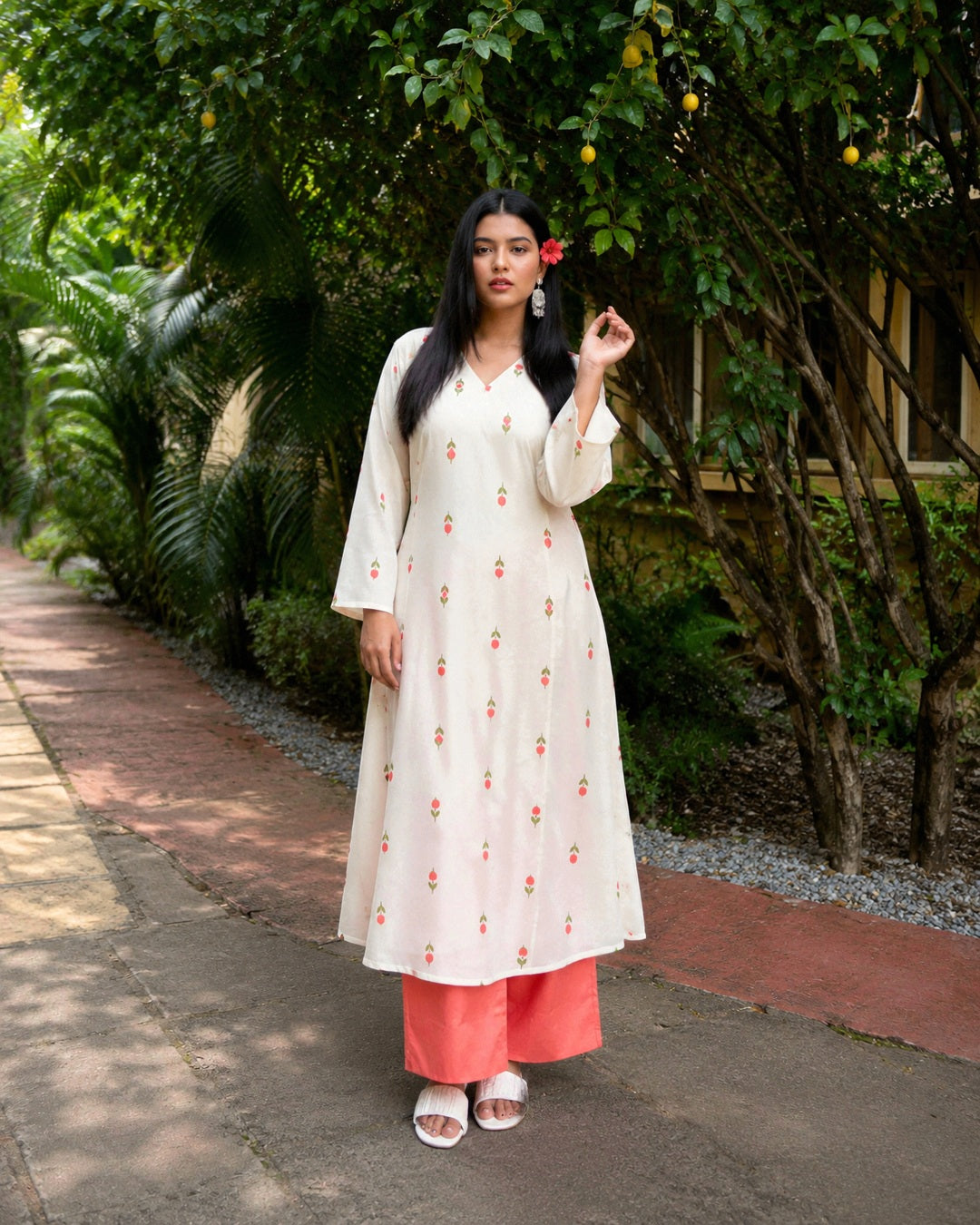 Floral Printed Rayon A-Line Kurta With Palazzo