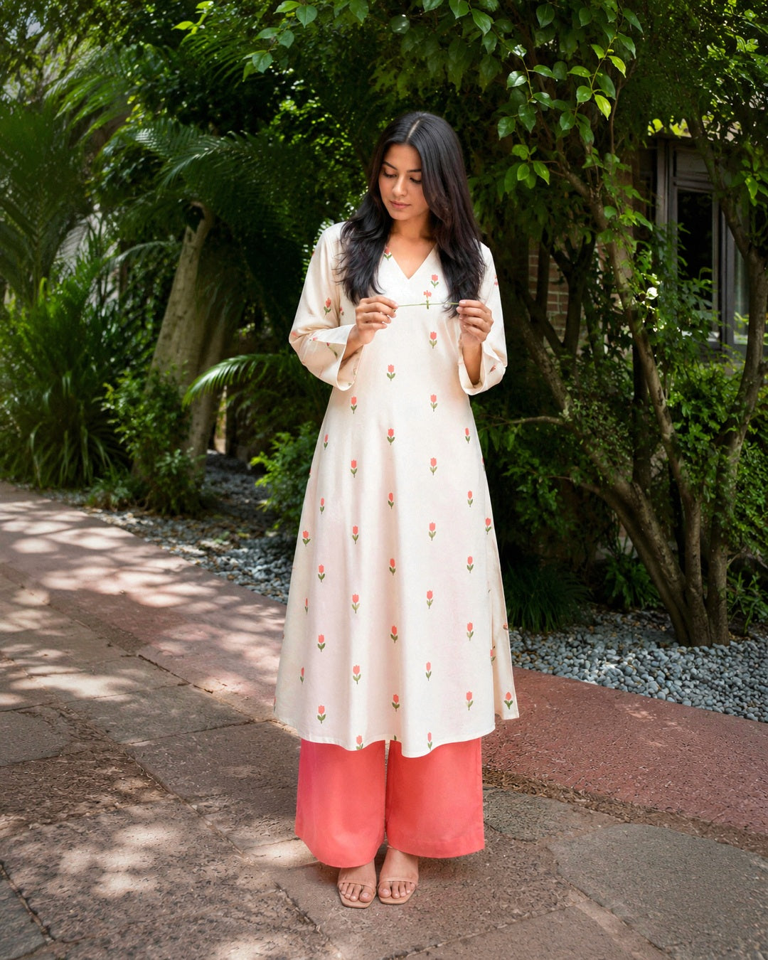 Floral Printed Rayon A-Line Kurta With Palazzo