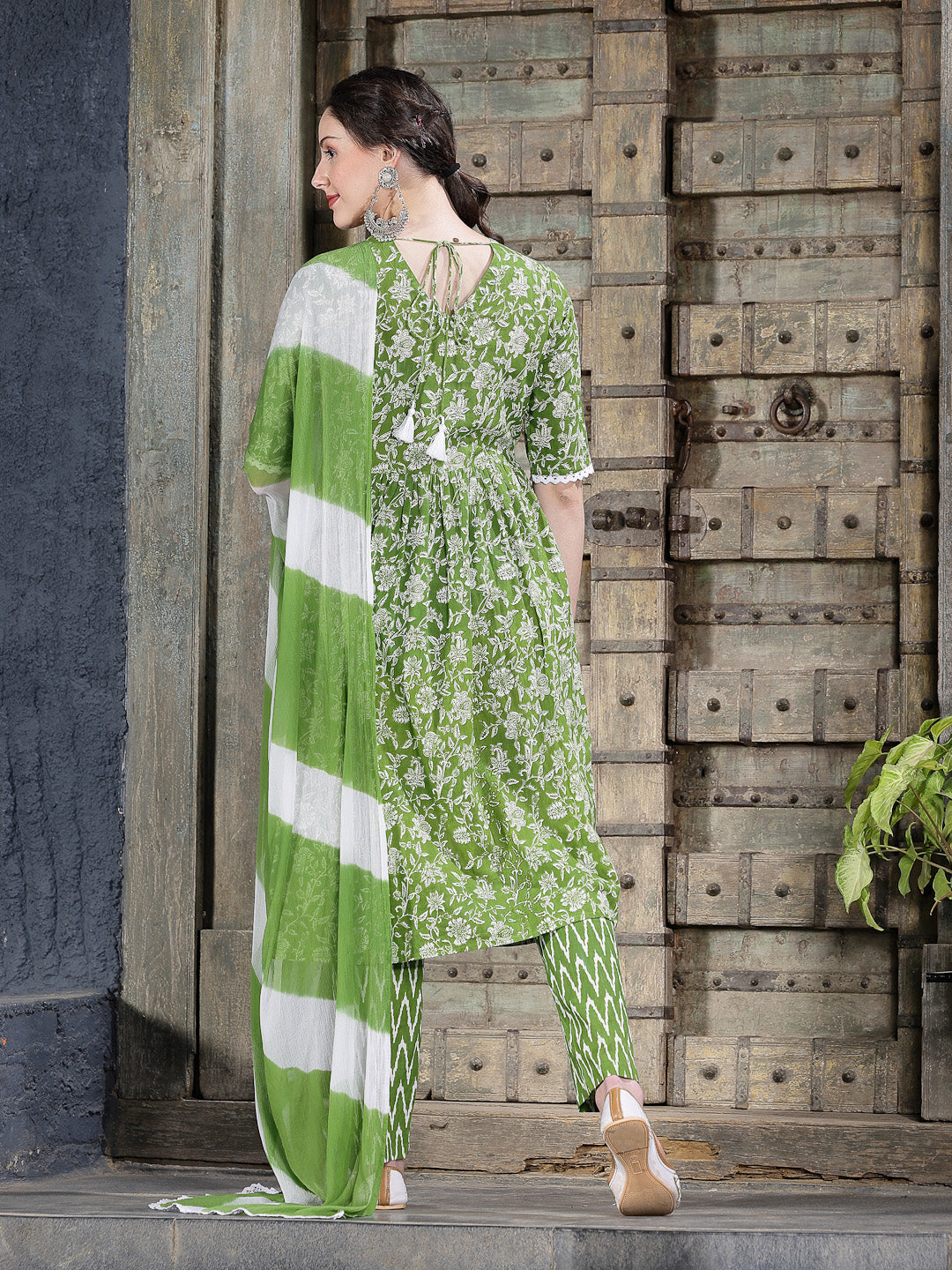 Floral Printed Cotton Alia Cut Kurta Pant Dupatta Set