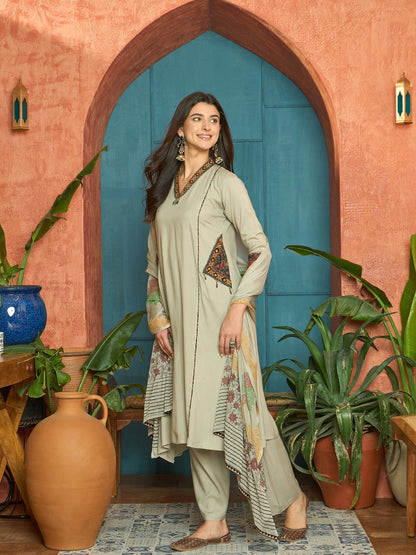Solid Rayon Straight Kurta Palazzo Dupatta Set