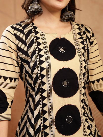 Printed Cotton A-Line Kurta Palazzo Dupatta Set