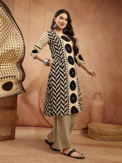 Printed Cotton A-Line Kurta Palazzo Dupatta Set