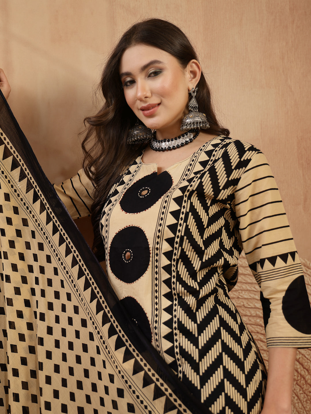 Printed Cotton A-Line Kurta Palazzo Dupatta Set