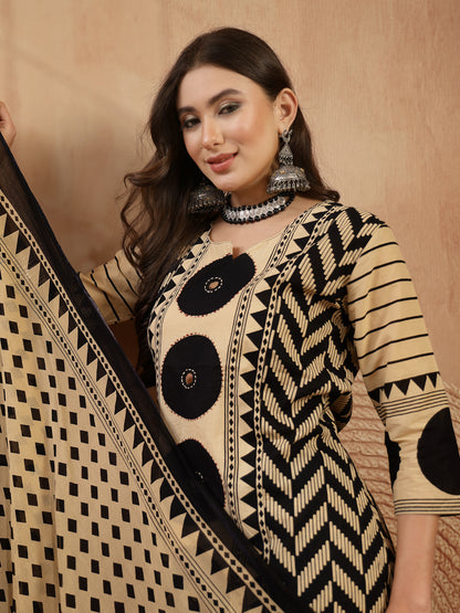Printed Cotton A-Line Kurta Palazzo Dupatta Set