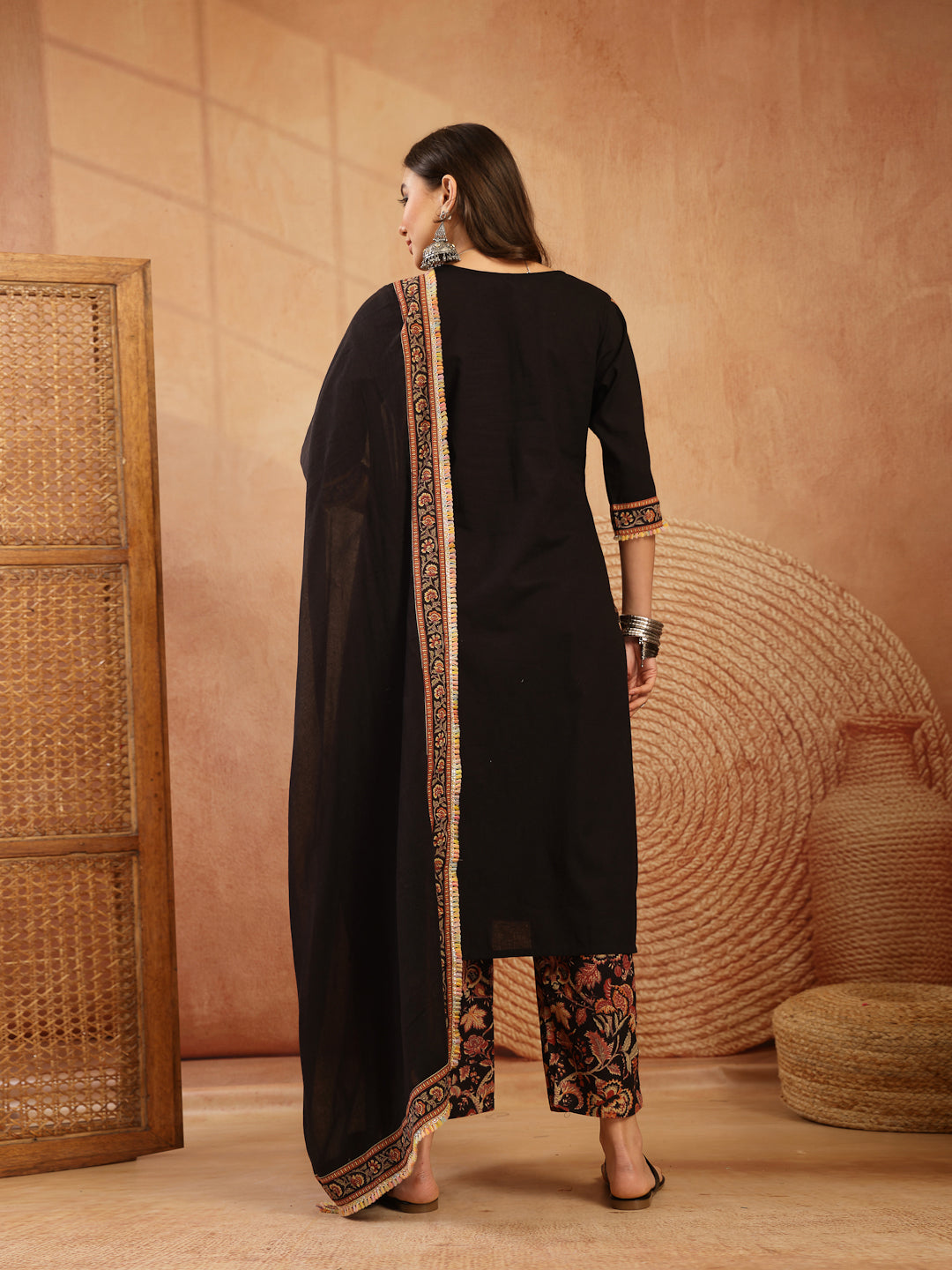 Solid Cotton Straight Kurta Pant Dupatta Set