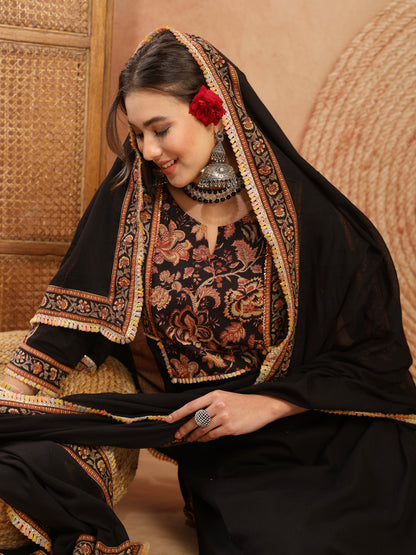 Solid Cotton Straight Kurta Pant Dupatta Set