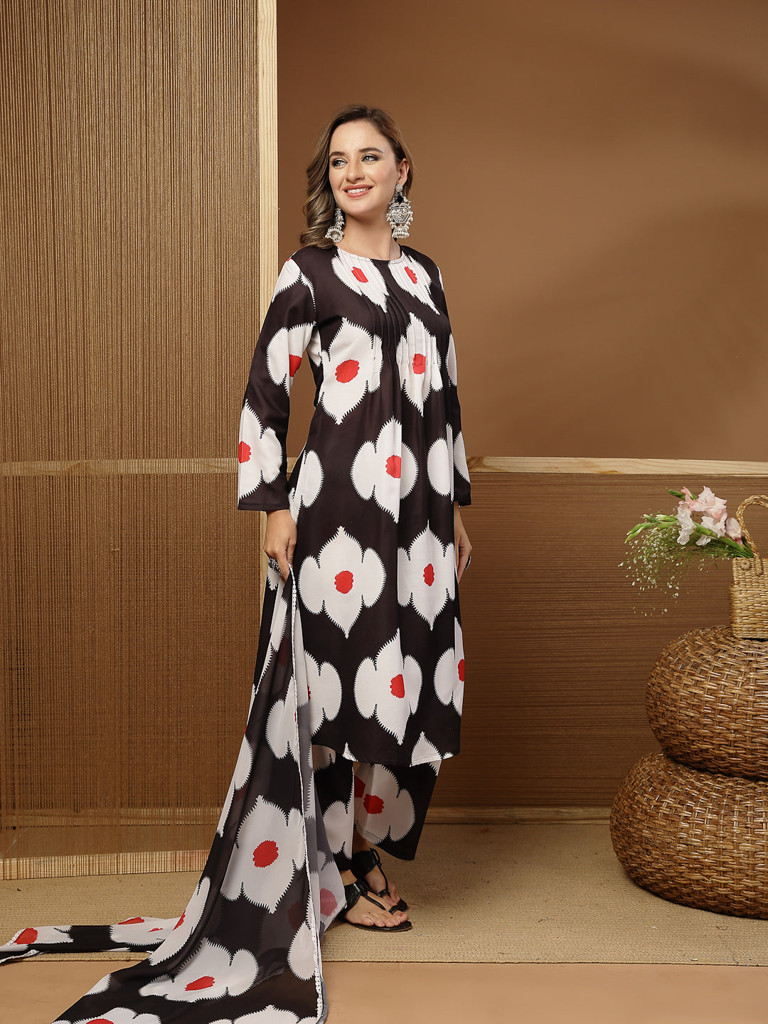 Floral Printed Rayon A-Line Kurta Pant Dupatta Set