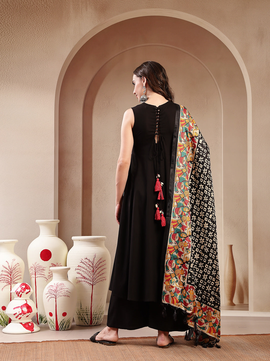 Solid Rayon Flared Kurta Palazzo Dupatta Set